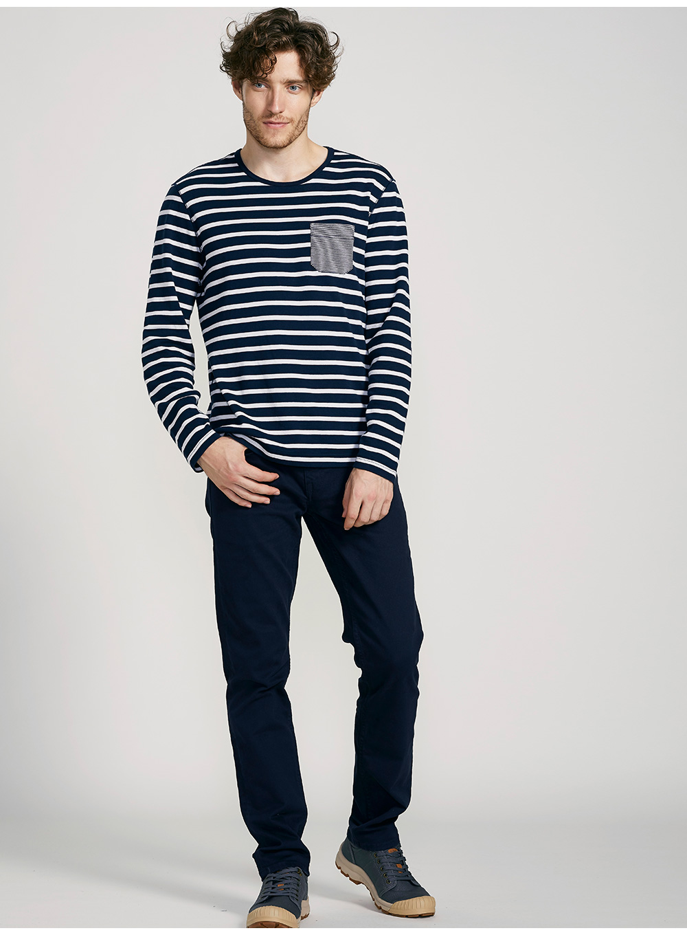 aigle艾高marintime new男款两面可穿条纹长袖圆领t恤 深海军蓝条纹 i