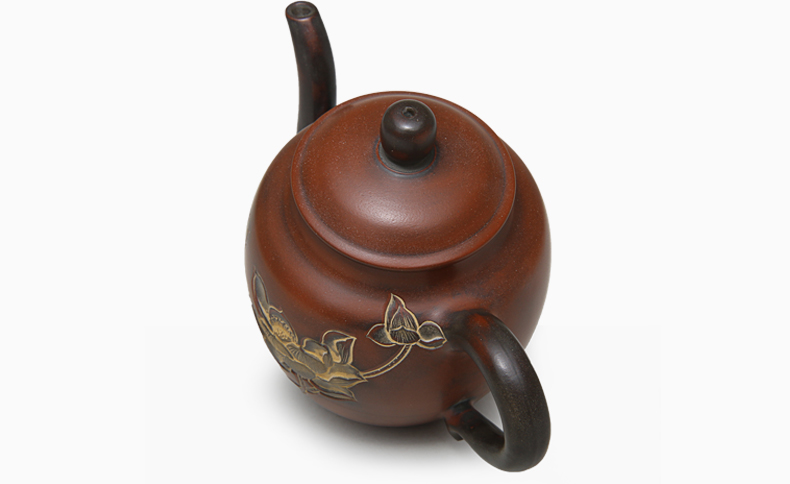 觅陶 坭兴陶茶壶广西钦州陶壶马武宏纯全手工美人肩荷花雕刻茶壶茶具