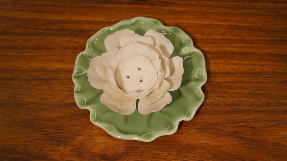 荷盘瓷花香插 精致小巧 典雅