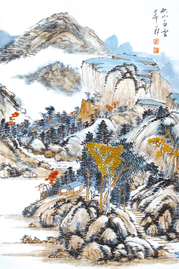 作品名称:《山水之道·刘二郎山水画十二册页》之秋山白云  作品规格