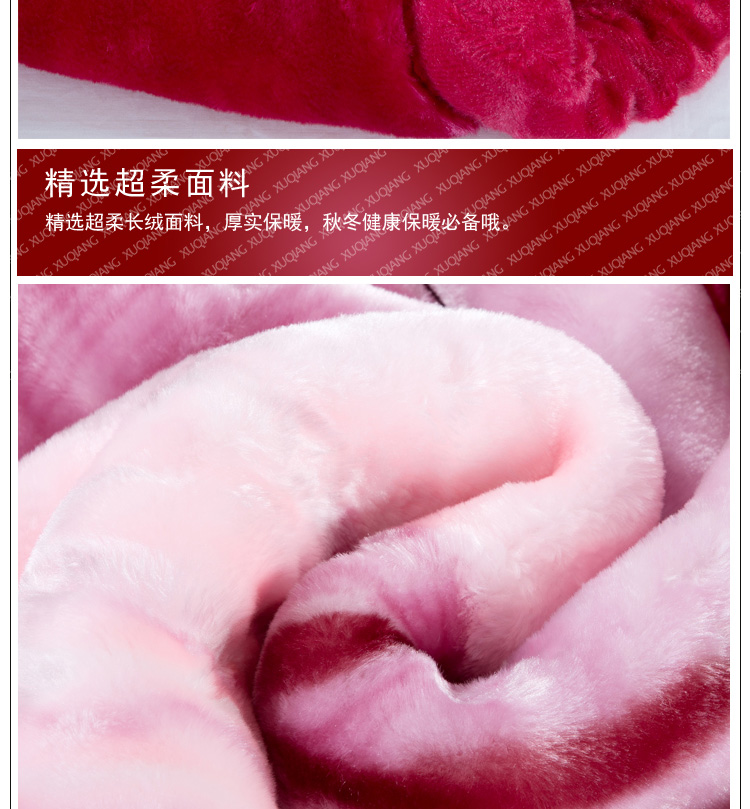
                                        旭蔷家纺 床上用品 秋冬厚毯子加厚毛毯双人盖毯 超柔拉舍尔冬厚毯 长毛-650紫红 200*240                