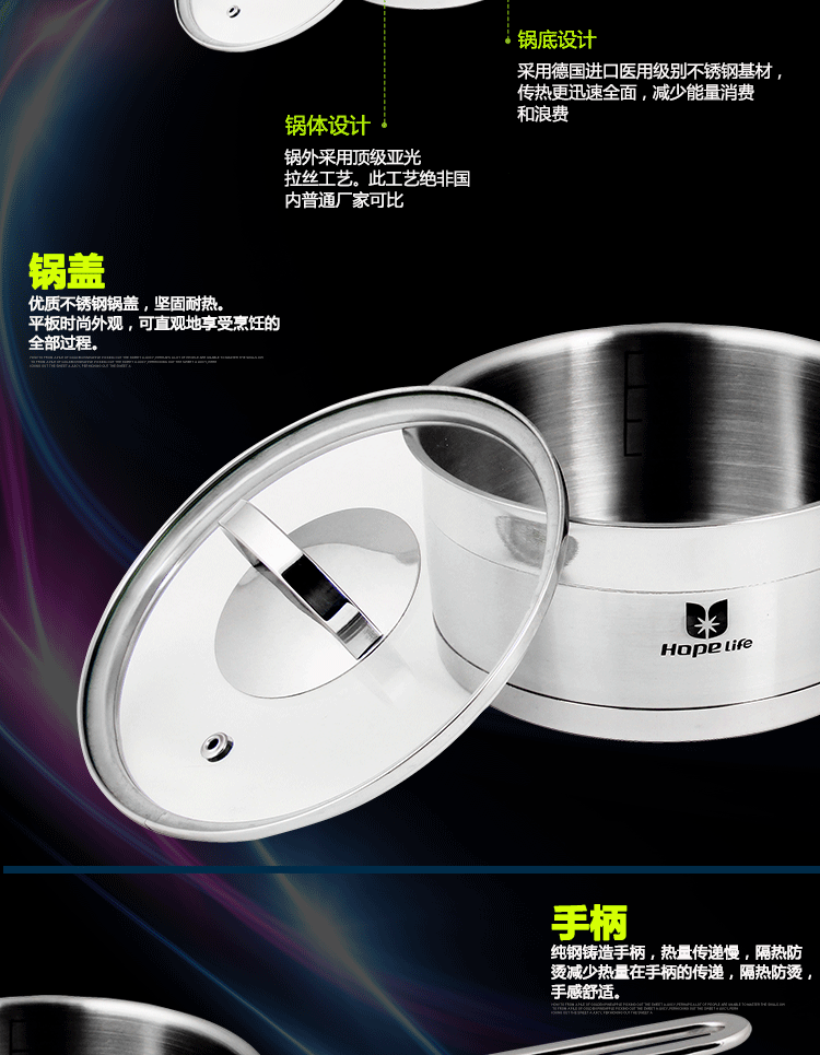 Hopelife德国进口三层复合钢奶锅 厨房多功能无烟锅具 各种灶具通用无涂层锅 1.2L