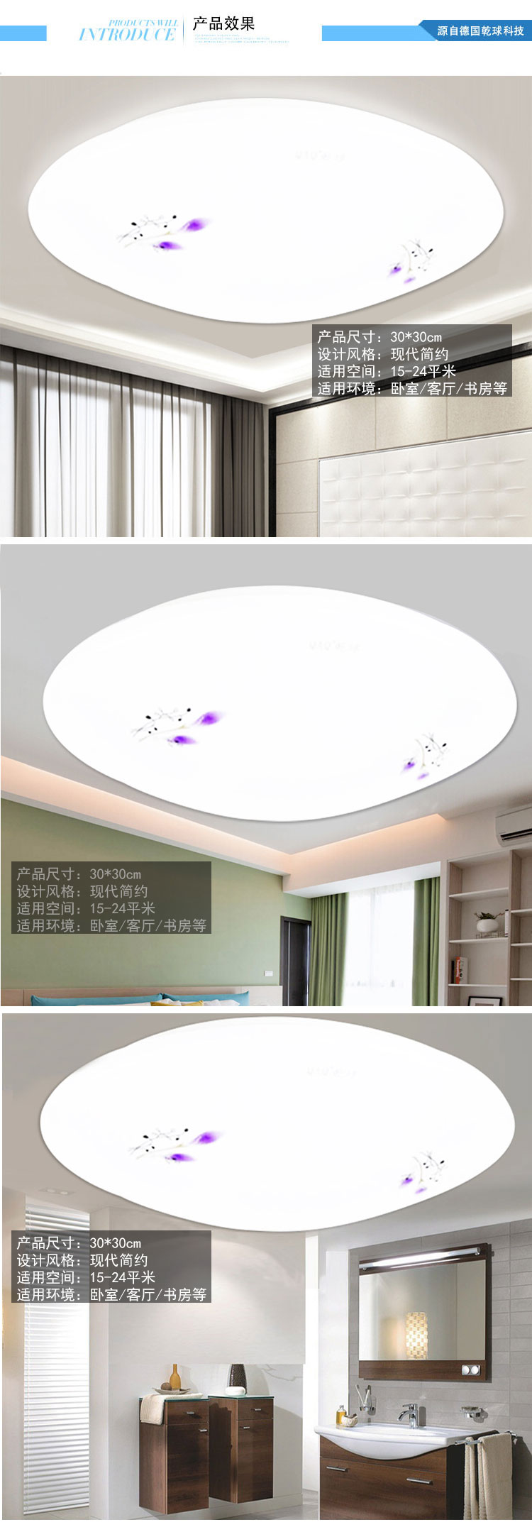 德国乾球（QAQ） LED吸顶灯 卧室灯客厅灯 阳台走廊厨卫灯饰 玄关灯具 现代简约 荷塘 230*230 正白光_12瓦