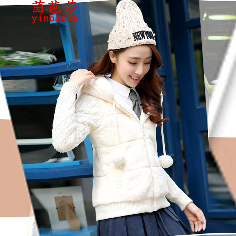 茵芭莎 冬季新款韩版少女学生毛绒外套仿兔毛皮草短款连帽潮jm9803