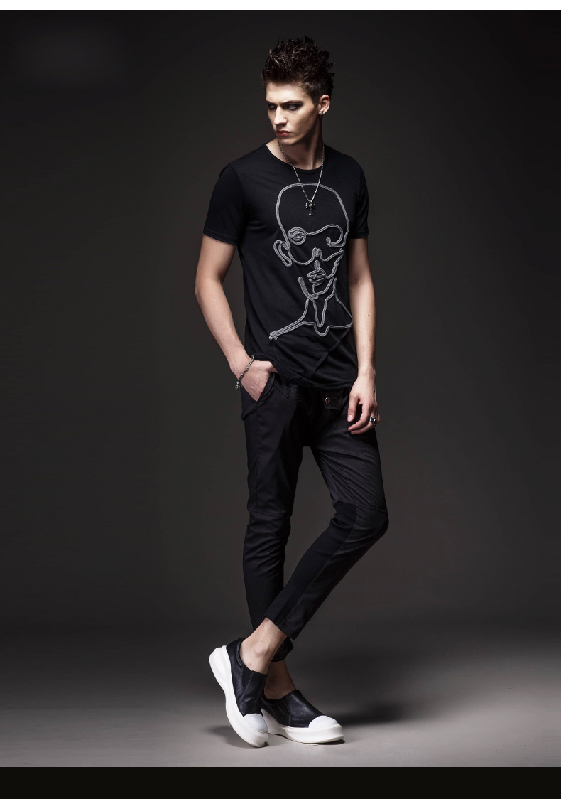 hunnz2017年夏季新款新品 修身小脚男裤九分裤潮 黑色 m