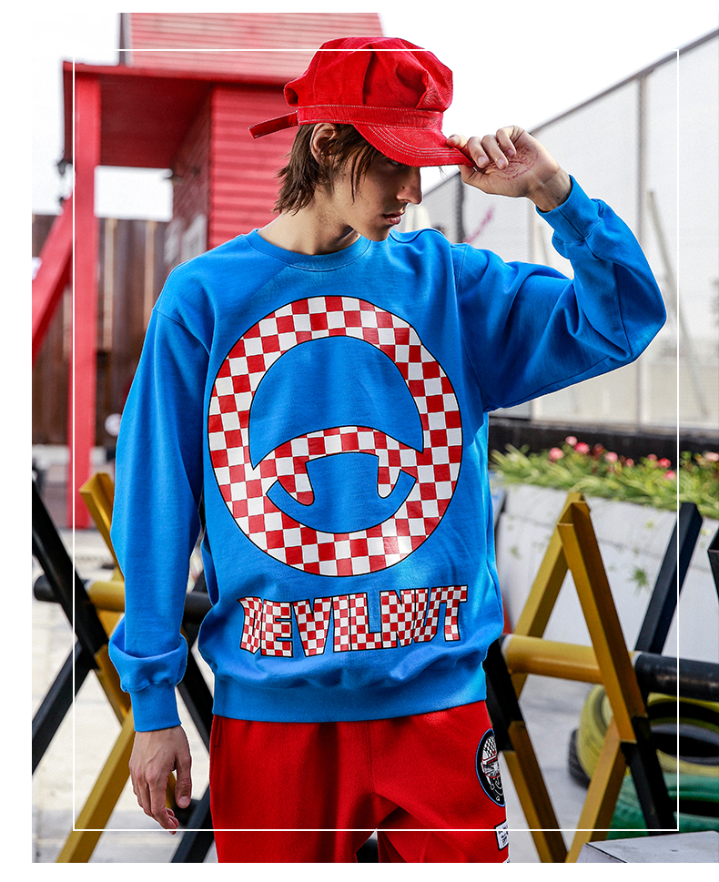 nut潮牌 恶魔 男女同款特宽松休闲大码长袖套头卫衣 主 aet 蓝色 s