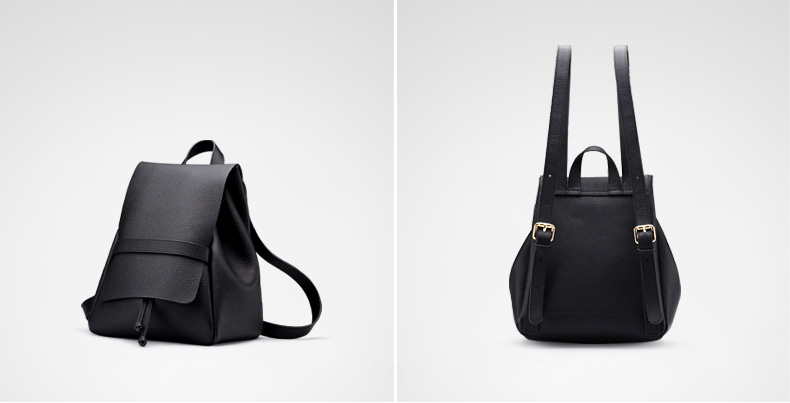 flipped斐莉德 欧美双肩女包手提大容量头层牛皮青年背包 黑色