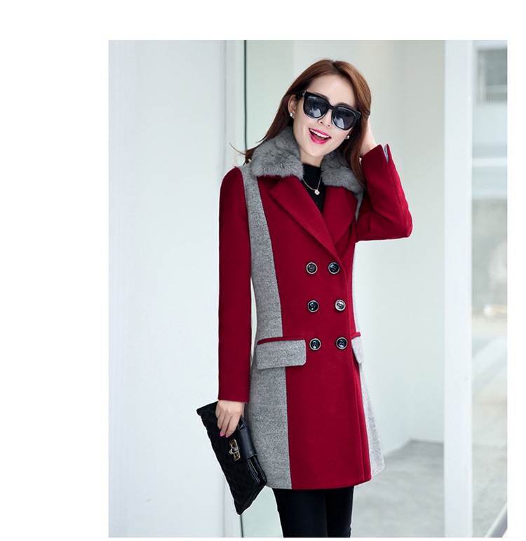衣带渐宽2015秋冬女装时尚呢子大衣中长款呢外套修身毛呢大衣DZL209 樱桃红 M
