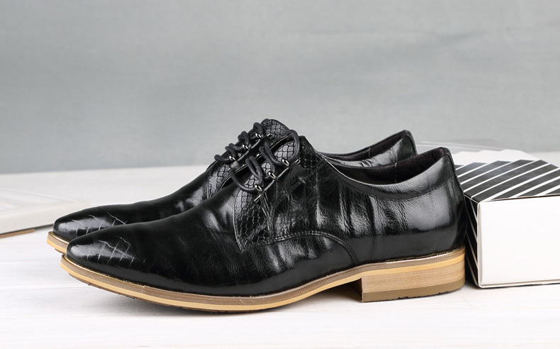 leonardo/利奥纳多新款男士正装商务皮鞋男鞋系带英伦男鞋 黑色