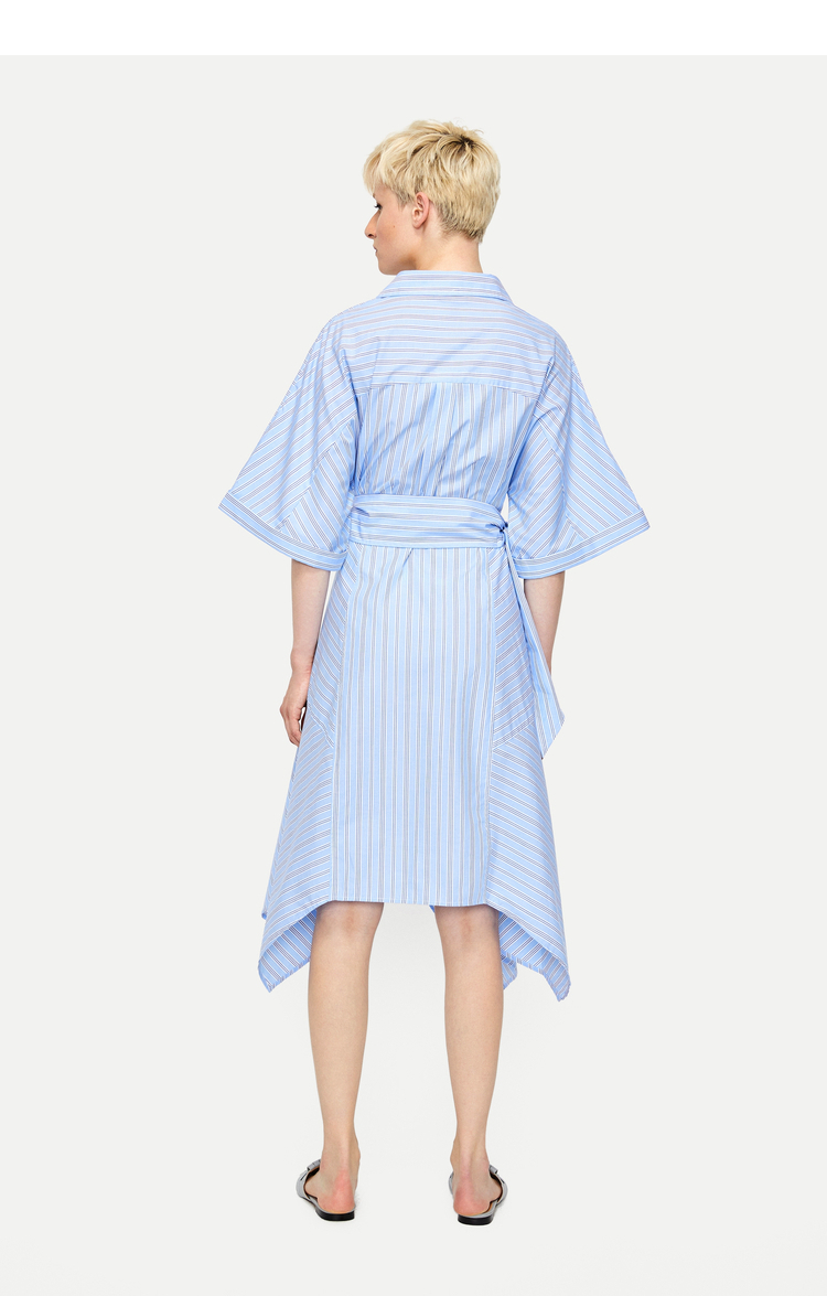 ur2018夏季新品女装修身腰带收腰翻领棉质x型连衣裙wg20s7en2000 蓝色