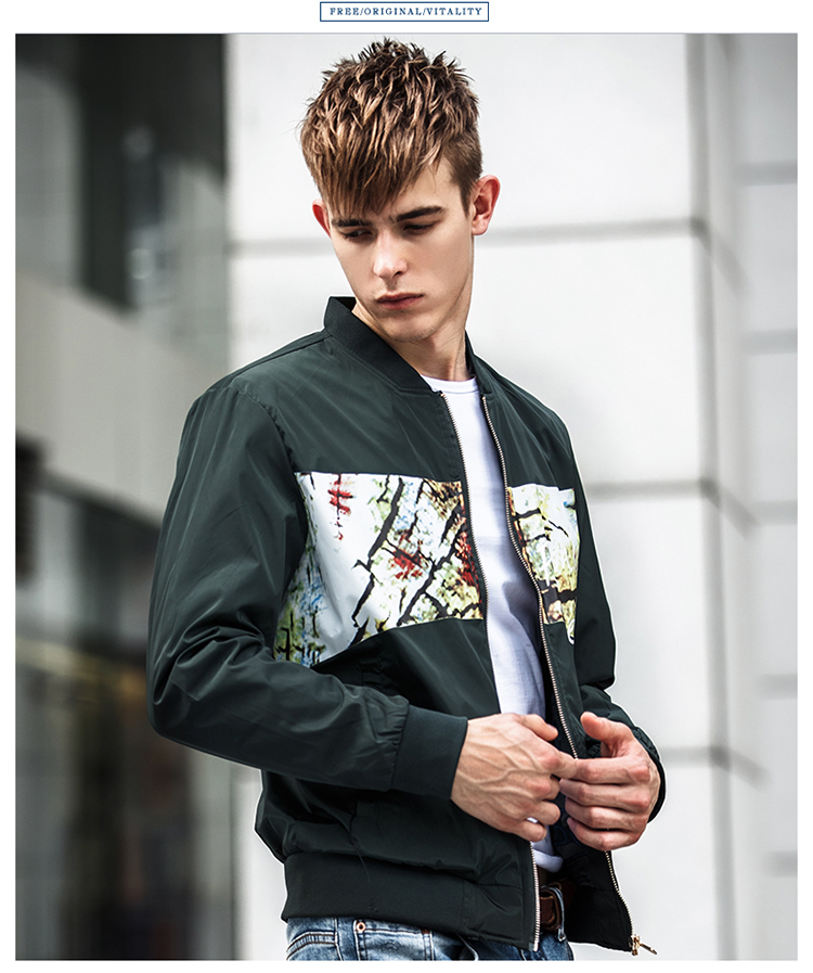 京质优品男装2016春季新款夹克男薄款男士修身立领拼接皮夹克大码外套