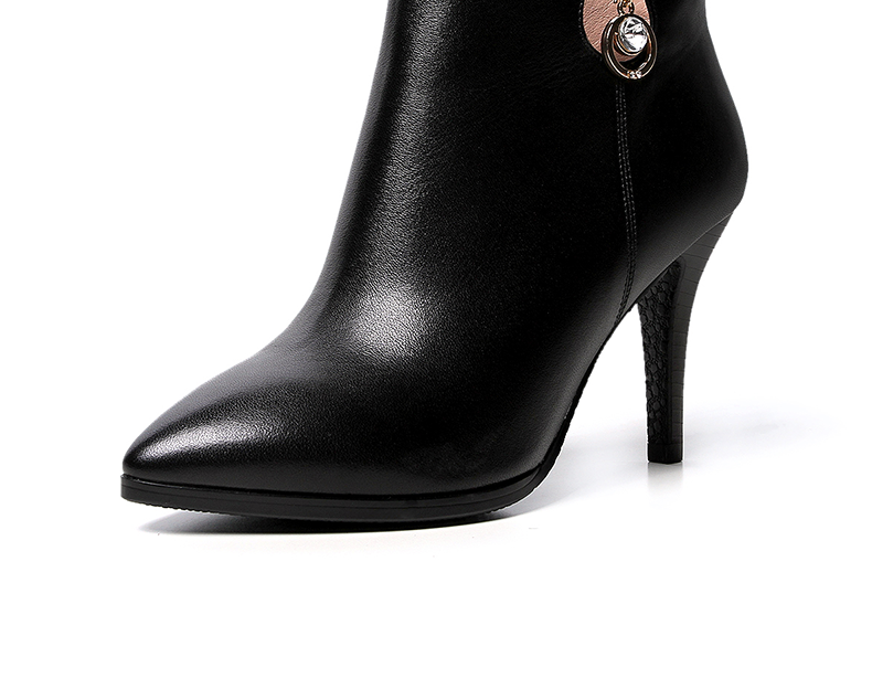 卡丝拉狄 cathyladi 新款女士细跟高跟单靴皮带扣侧拉链女马丁靴 黑色