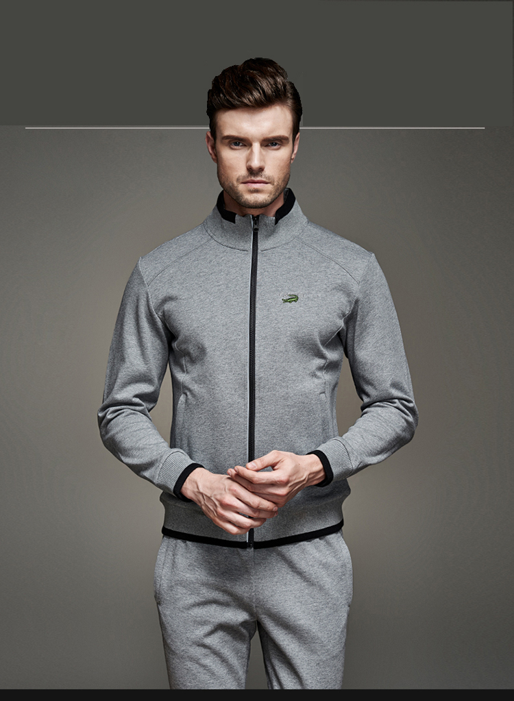 卡帝乐鳄鱼新款卫衣男都市时尚修身纯色棉质卫衣套装男kej3101 中灰色