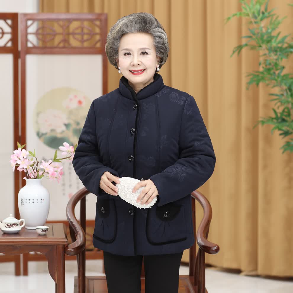 中老年人女装冬装棉袄加绒妈妈冬季外套服装70-80岁90老太太宽松棉服
