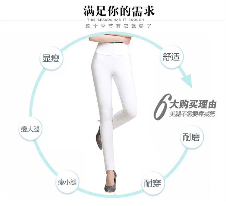 
                                        柏卅诗2016韩版外穿休闲打底裤女冬季款加绒高腰弹力修身长裤紧身小脚裤胖MM大码女铅笔裤 黑色 L                