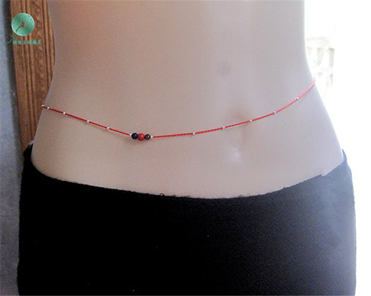 银想玉本命年朱砂压制珠子红绳腰链石榴石腰绳925银腰带女款式三腰2尺