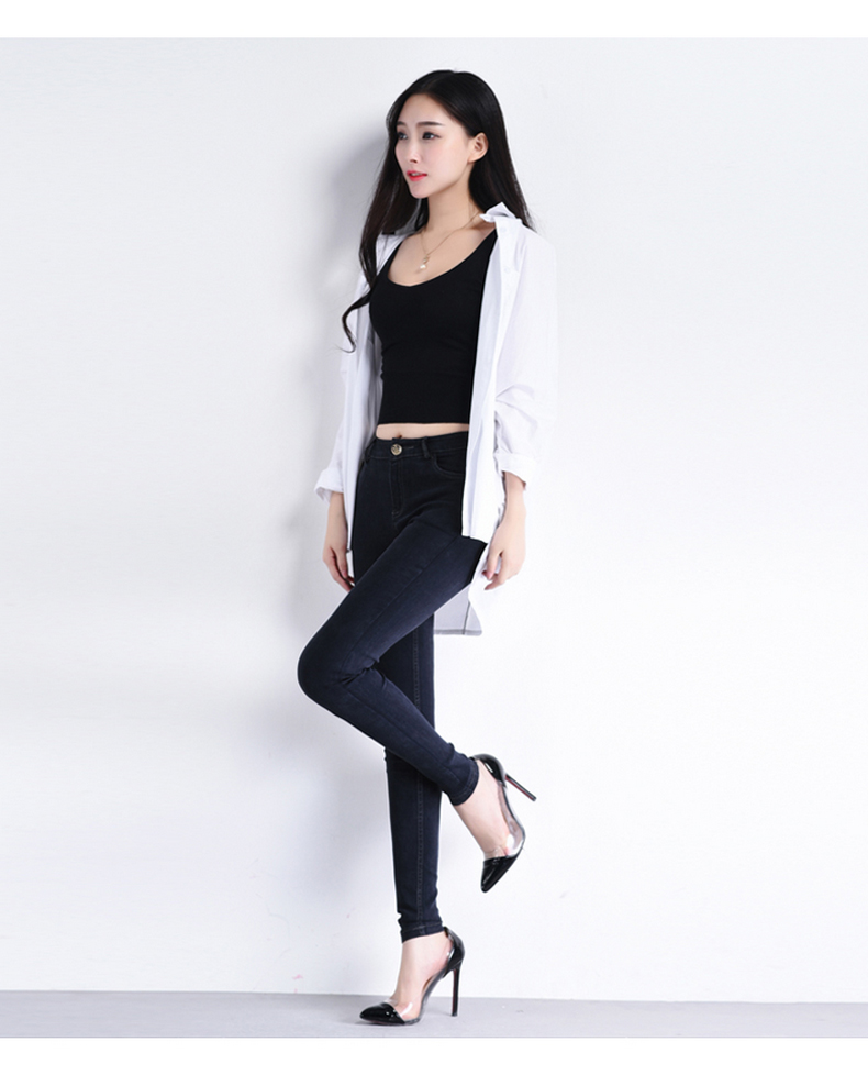 古西亚2015秋冬新品牛仔裤女小脚显瘦铅笔裤长裤 GXYM9688 黑蓝 XL
