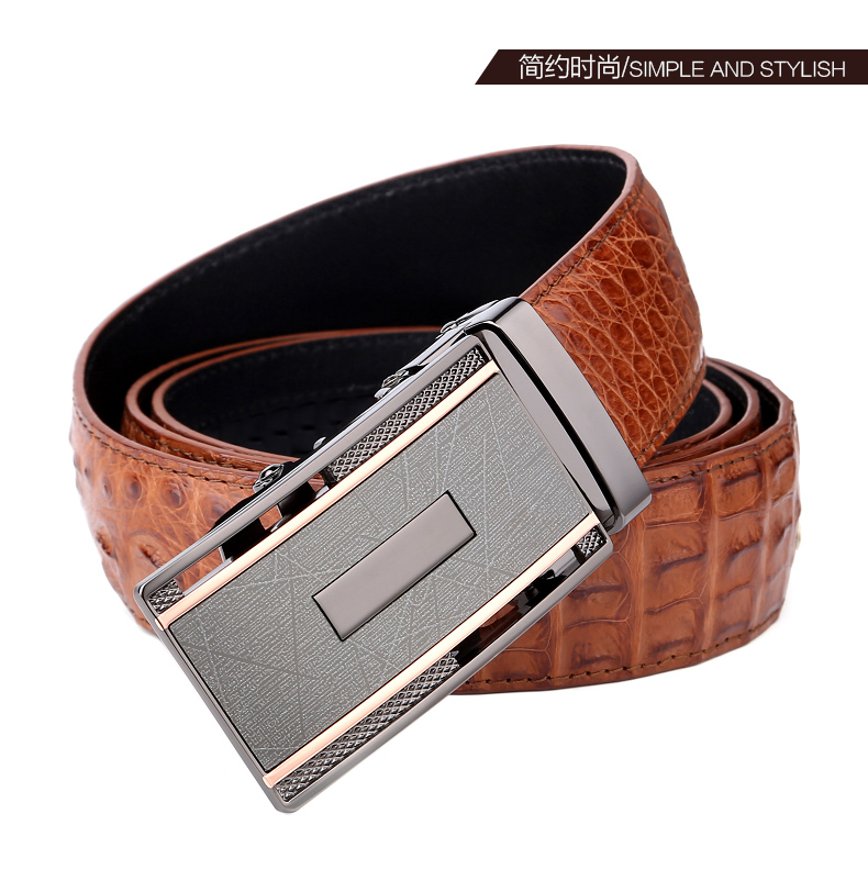 卡梵蒂gavadi 2016新款男士鳄鱼皮皮带男士真皮裤带时尚自动扣腰带 啡