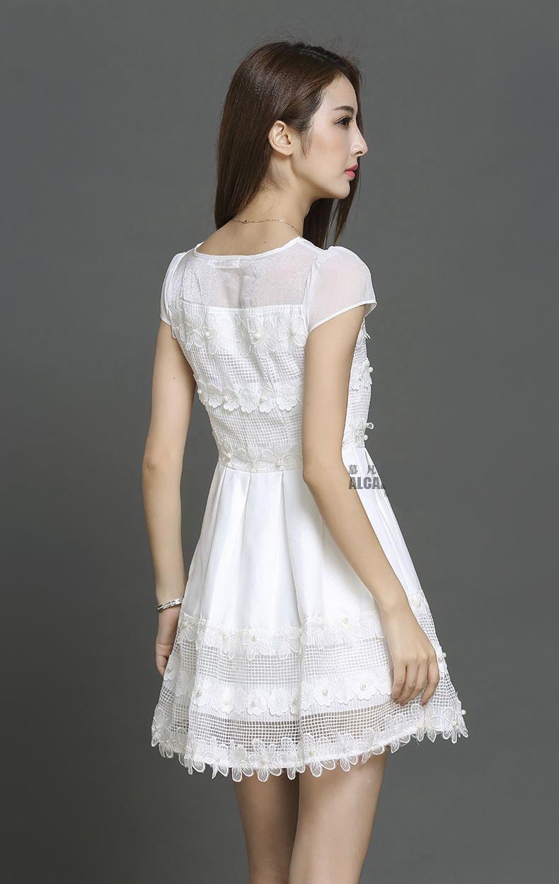 欧韩衣夏2016夏装新款潮流修身显瘦收腰公主裙蓬蓬短袖欧根纱连衣裙好