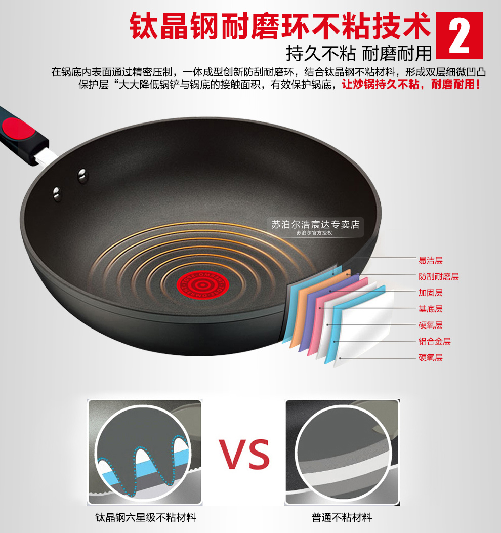 苏泊尔(SUPOR)炒锅不粘锅30cm火红点二代无油烟炒菜锅2代明火燃气灶锅具PC30R4