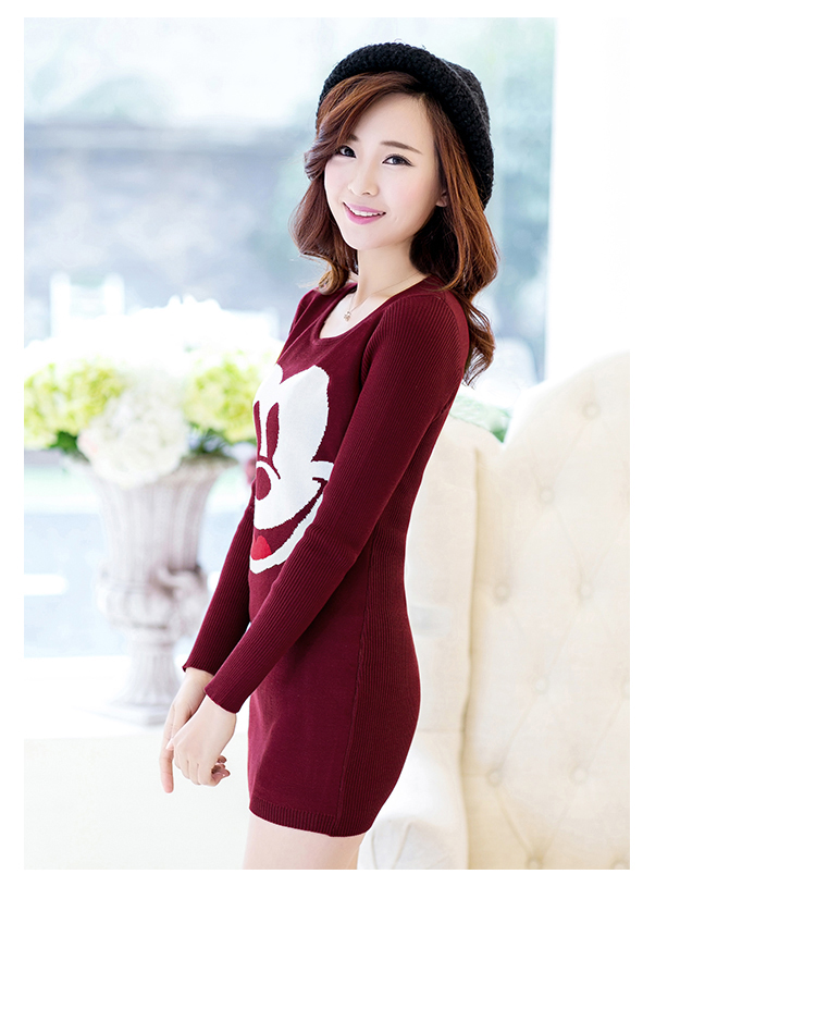 美零2015秋冬装新款打底连衣裙针织6962# 心型藏蓝色 M(90-105)