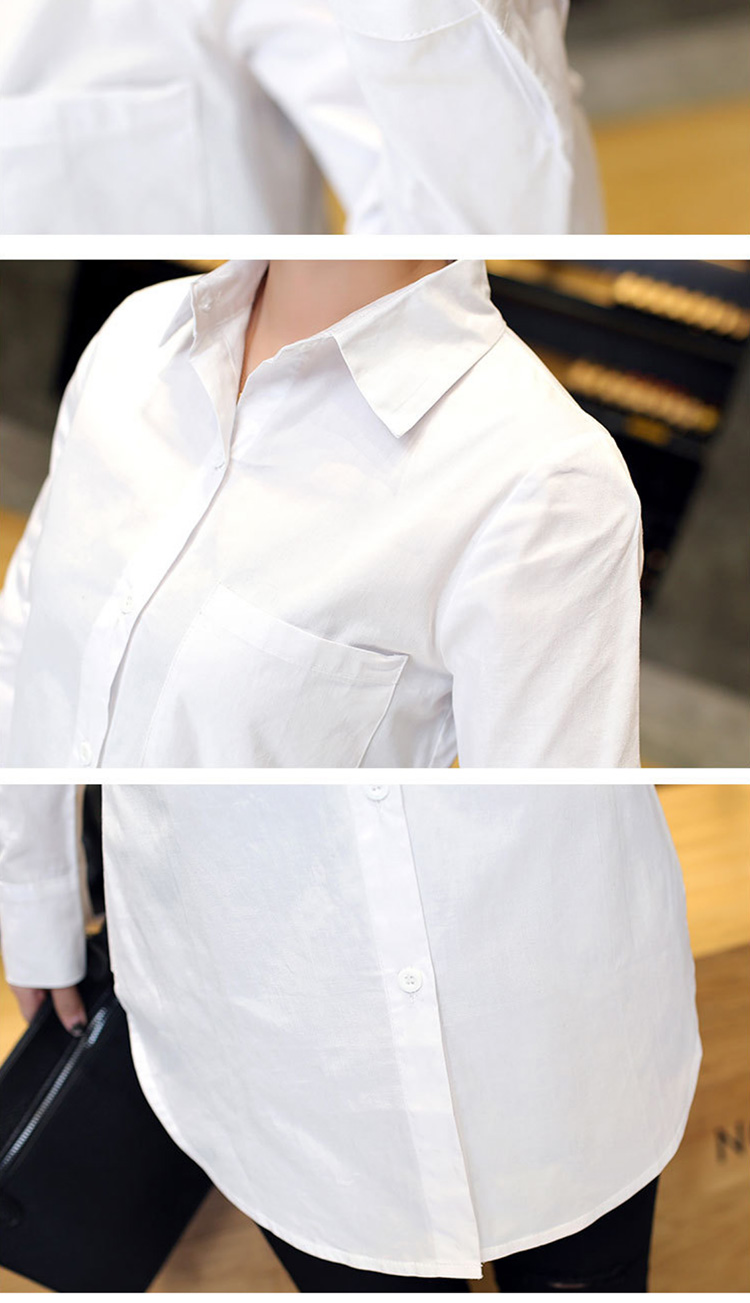 都哲2016春新款韩版大码女装衬衫中长款宽松白衬衣女 白色 l