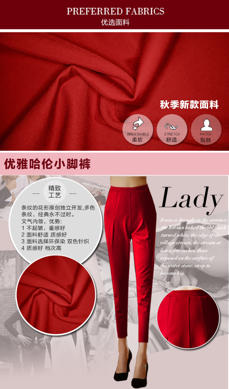 潮越人海2016新款冬季哈伦裤长裤小脚裤女中年休闲裤修身秋冬秋款女裤冬季加厚彩色裤子潮 黑色秋款 XL