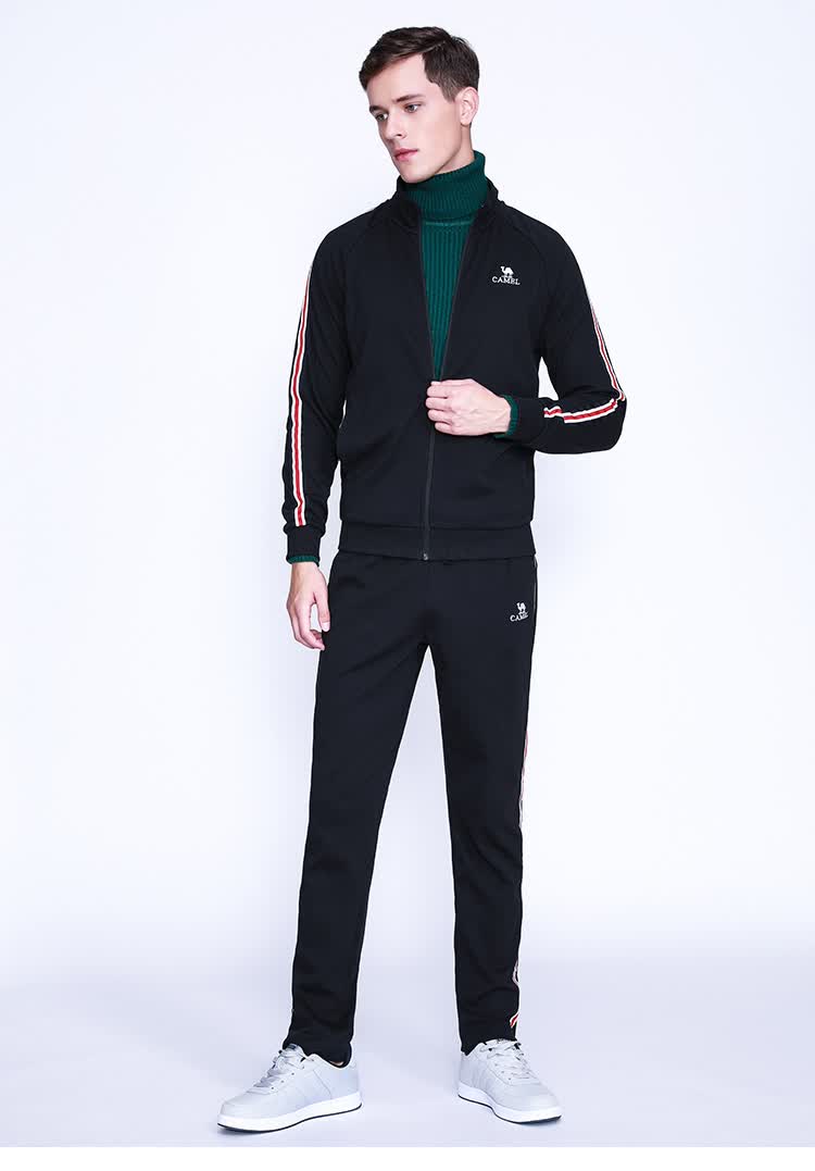 运动套装男跑步服秋男士运动服宽松休闲装健身服两件装 黑色 l品牌