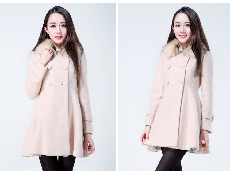 朵以冬装新款韩版修身显瘦羊毛呢外套时尚毛领呢子大衣29td71571 薄荷