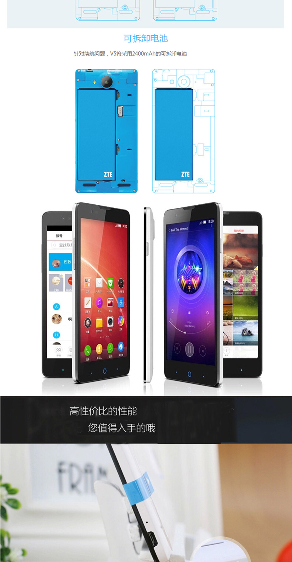 中兴 红牛 V5 (V9180)  1GB版 联通3G手机 前黑后白