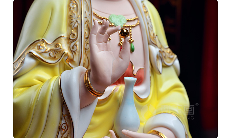 戴玉堂 陶瓷金彩佛像佛教用品/17吋坐古莲观音菩萨摆件 d03-111 b款