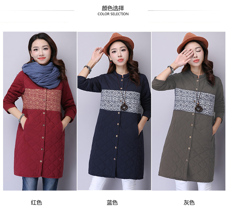 ZZ&FF 2015女装新款上衣夹棉加厚立领衬衣中长款长袖棉麻衬衫外套女秋9882 深灰色 M