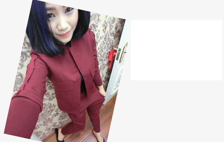 
                                        美岱悦   2017秋新款长裤套装女小香风名媛气质短外套上衣休闲哈伦裤两件套装 红色 XL                
