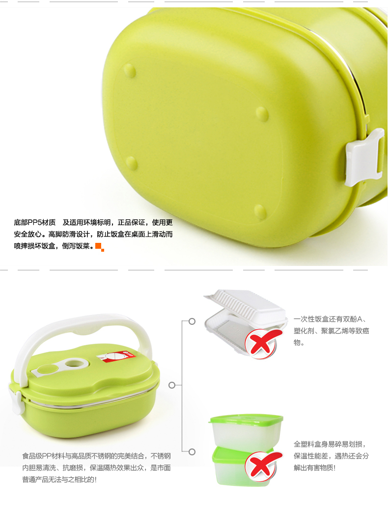 
                                        沃德百惠 304不锈钢方形饭盒 保温饭盒学生便当餐盒分格 长方三层黄色+保温包(送304餐具)                