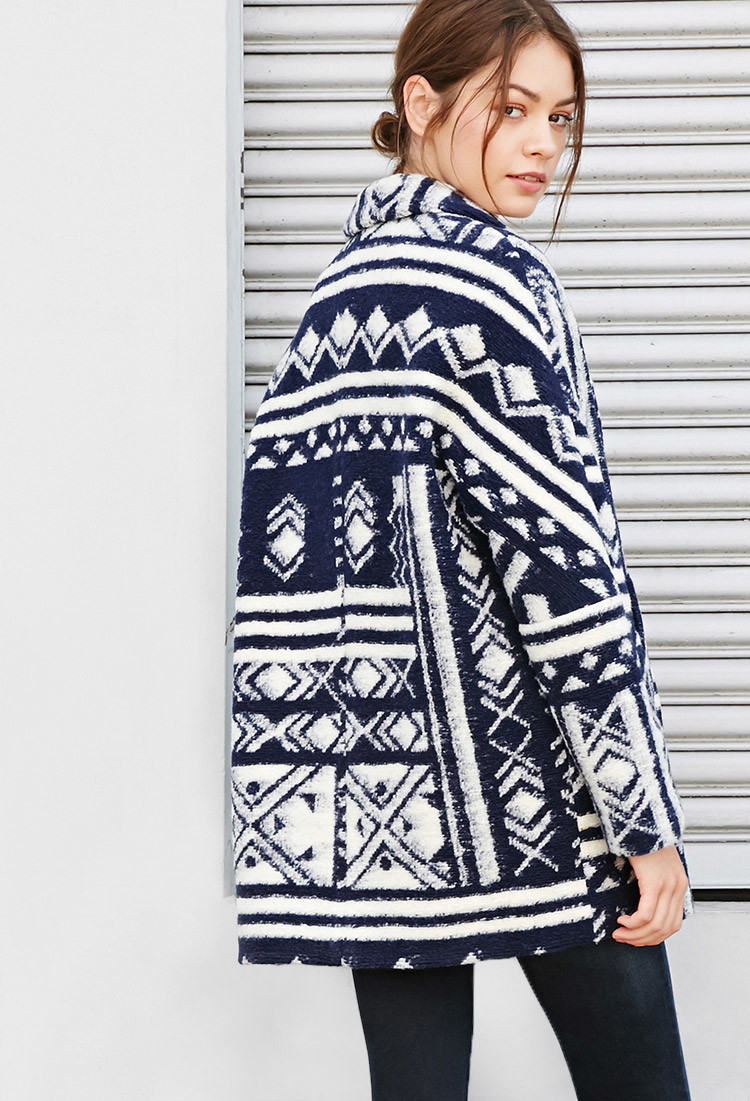 forever21 西南风羊毛中长大衣外套 奶油色/藏青色 m