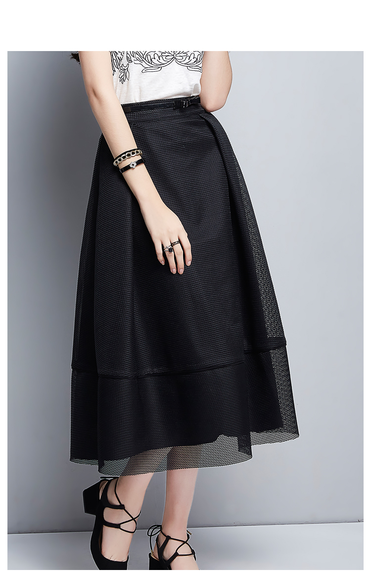 晴碧琳2016春夏新款女装a字裙 欧美黑色修身网纱中长款高腰半身裙