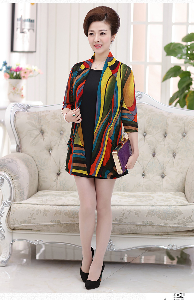 香颜中老年女装春装长袖t恤中年女薄款外套中长款大码妈妈装 深蓝色