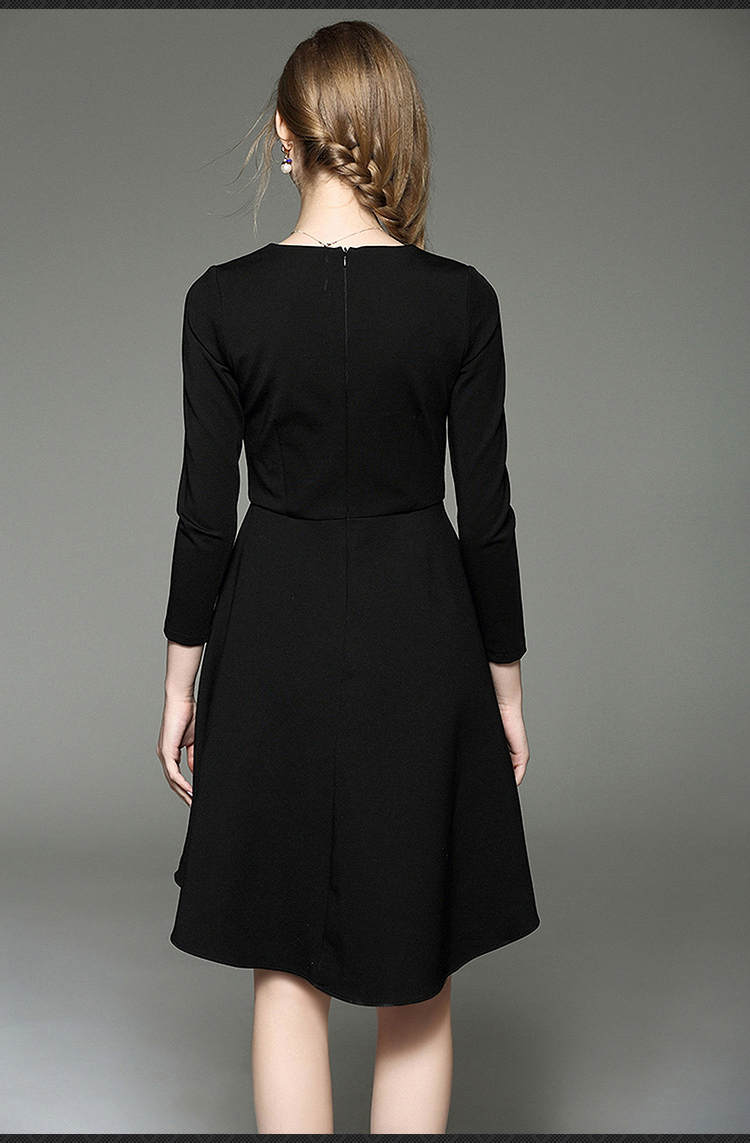 2016年时尚春季新款小香风绣花不规则收腰连衣裙女欧美修身燕尾裙