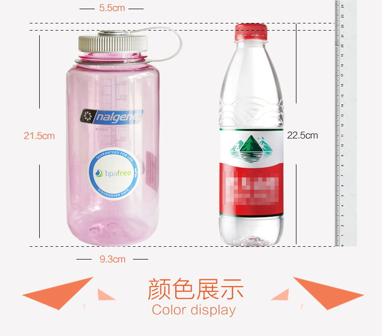 乐基因（Nalgene）美国原装进口 中文定制款运动水杯 塑料大容量太空杯1000ml 2178-2053 水蓝绿+海绵杯刷一个