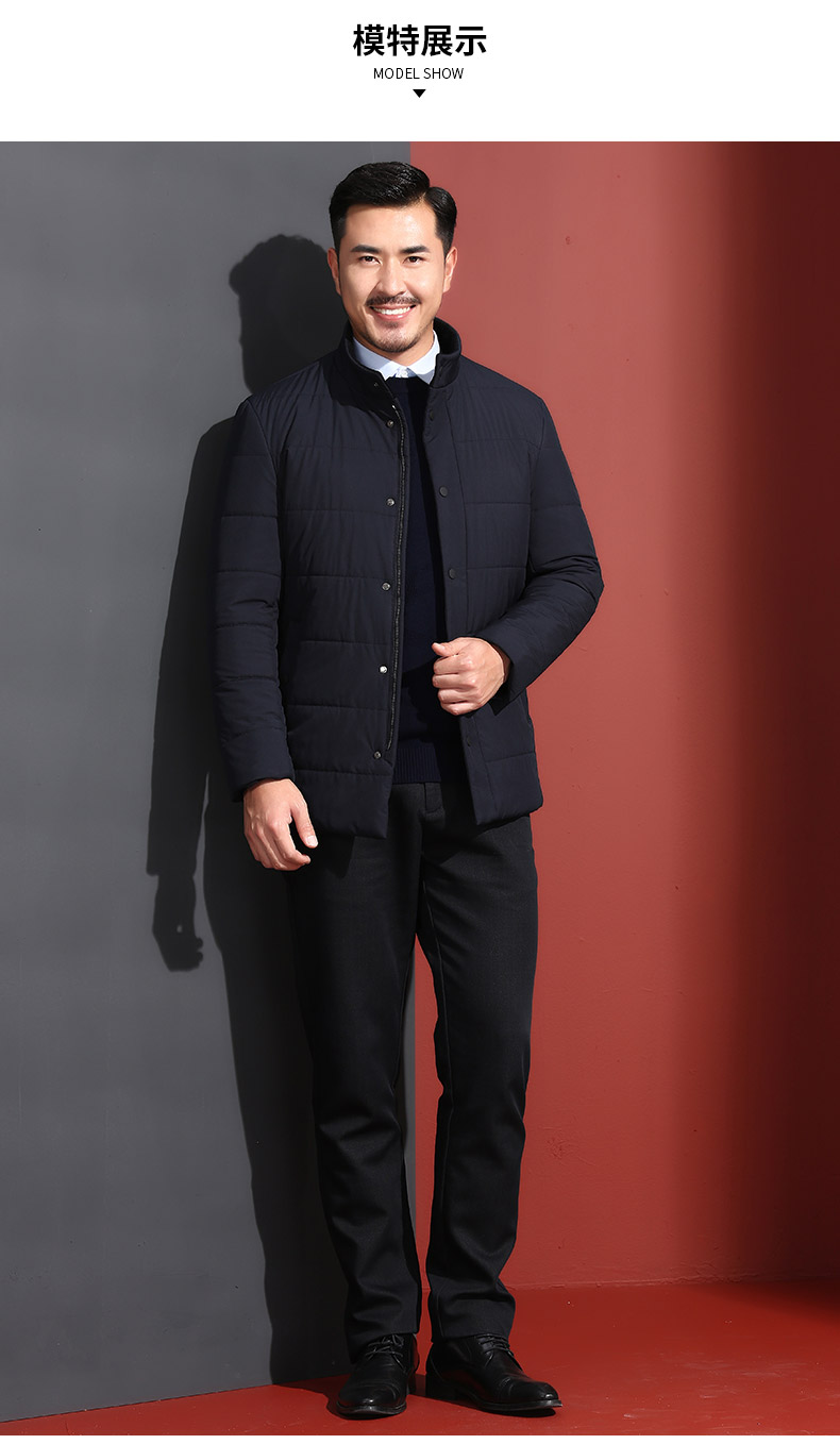 红都冬装新款中老年男士棉袄立领男装棉服外套爸爸装棉衣外套 黑色lk