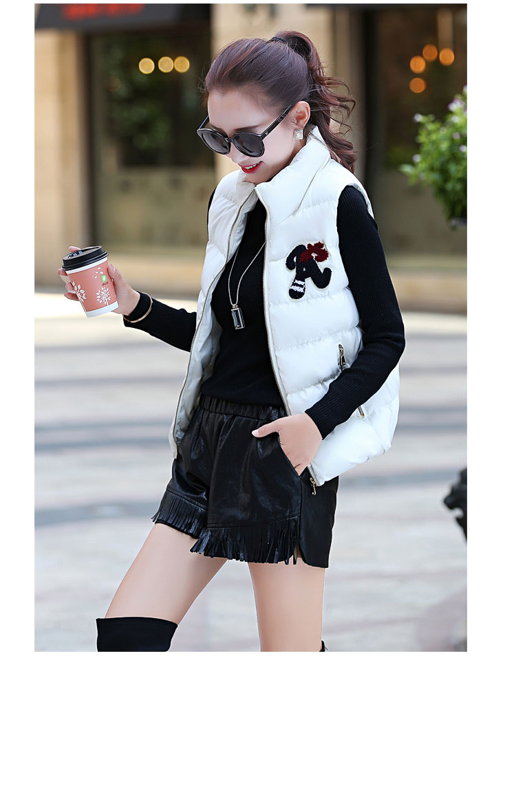 女式马甲2015新款秋冬装修身时尚女士马夹短款学生背心潮棉上衣女 白色 M