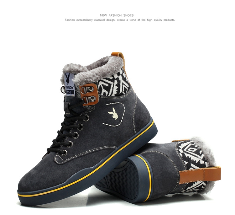 花公子( playboy ) 男鞋高帮毛鞋男士休闲鞋男靴 cx37592 铁灰 42