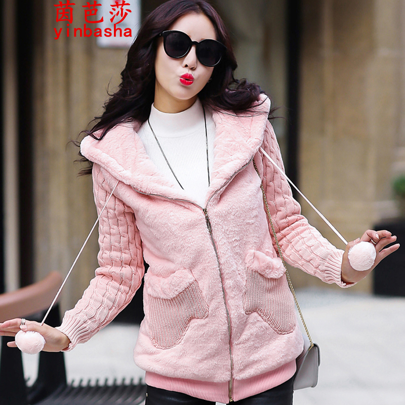 茵芭莎 秋冬中长款韩版初高中少女学生装大码学院棉衣加厚毛毛绒外套g