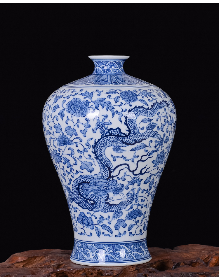 周胜堂景德镇陶瓷仿古手绘青花瓷龙纹花瓶摆件客厅装饰工艺礼品