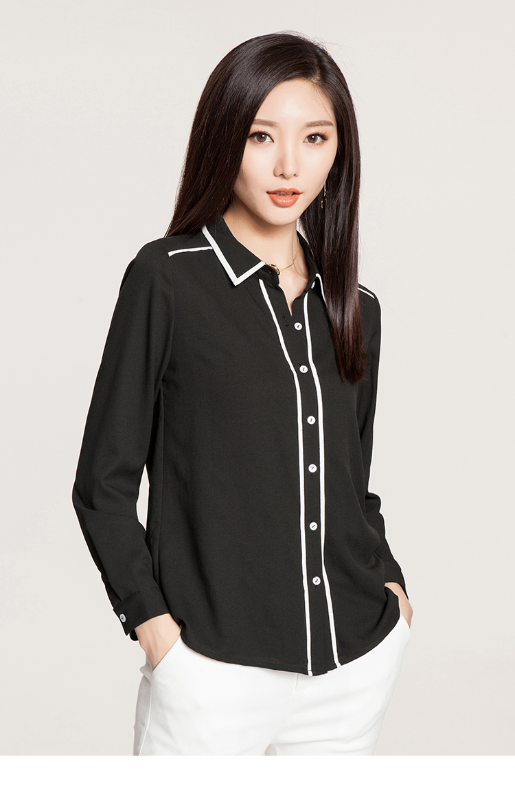 逸阳女裤白衬衫女2019秋冬新款修身通勤长袖翻领韩范职业雪纺衫0108