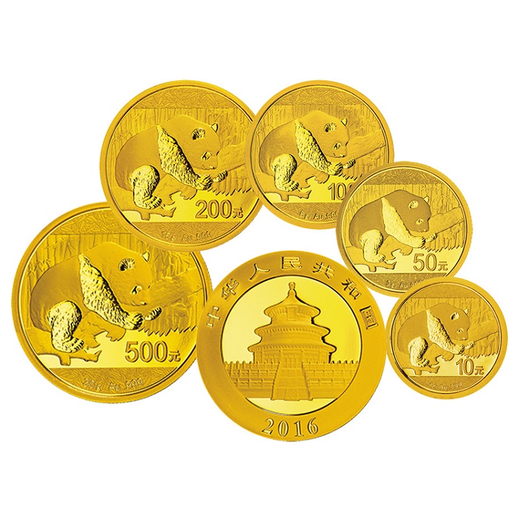 上海集藏 中国金币2016年熊猫金币5枚套装(共57克)