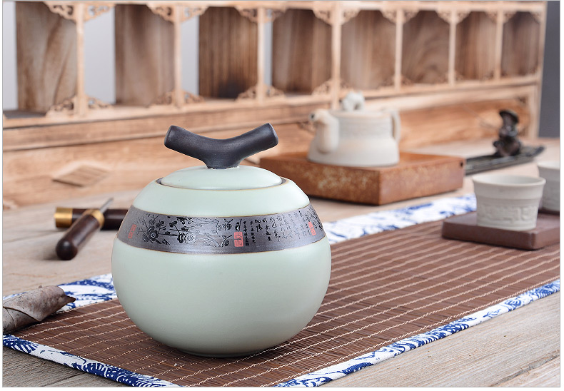豪峰 密封窑变茶叶罐汝窑青花瓷陶瓷普洱罐储食罐密封茶罐糖果罐 青花瓷蝶恋花茶叶罐简装