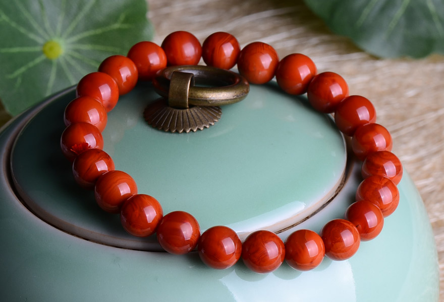 天然凉山料满肉火焰红南红手串单圈20.38g 石来运好