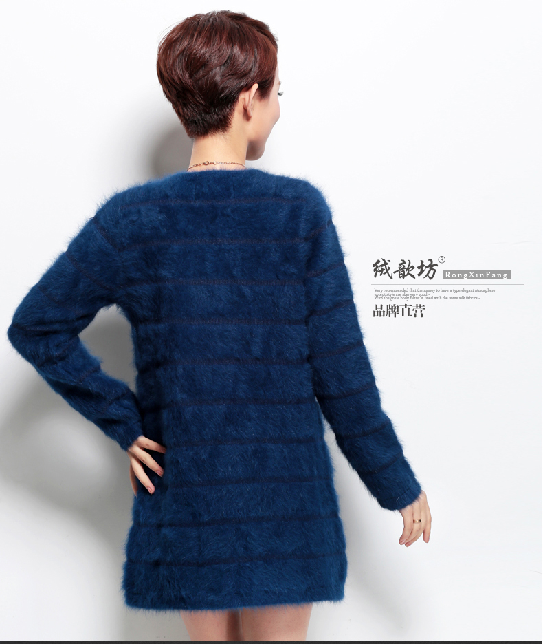 
                                        绒歆坊 秋冬款兔毛衫女中长款兔毛绒大衣开衫女兔毛外套 紫罗兰 XL                