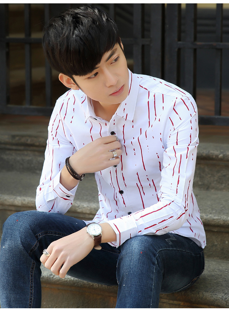 说(sanweichuanshuo) 三围传说 2016春季男款修身流行不间断条纹长袖